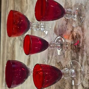 Set of Antique Ruby Red & Clear Blown Crystal Glasses